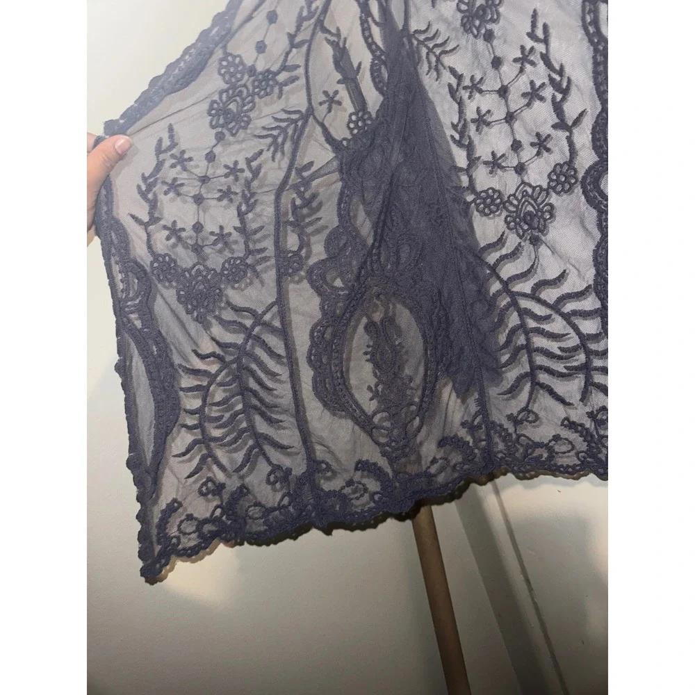 Sundance Women Charcoal Grey Sheer Floral Lace Open Front Kimono Cardigan Large - Picture 5 of 9